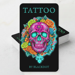 Tarjeta De Visita Estudio de Tatuajes Floral Skull de Tatuador Profe