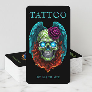 Tarjeta De Visita Estudio de Tatuajes Moderno Cráneo Alado Tatuador 