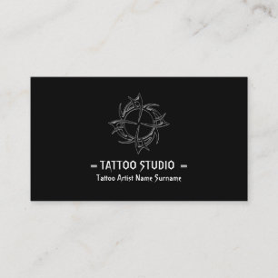 Tarjeta De Visita Estudio de tatuajes moderno minimalista blanco y n