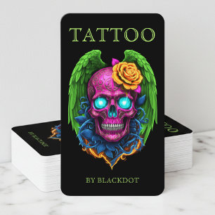 Tarjeta De Visita Estudio de tatuajes profesional cráneo alado Tatua