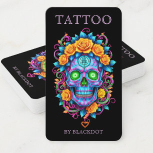 Tarjeta De Visita Estudio de Tatuajes Profesional Cráneo Floral Tatu