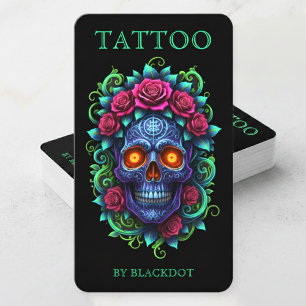 Tarjeta De Visita Estudio de Tatuajes Profesional Cráneo Floral Tatu