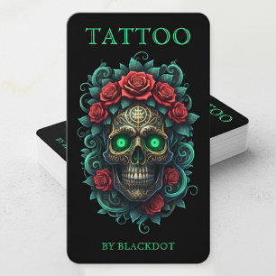 Tarjeta De Visita Estudio de Tatuajes Rose Floral Cráneo Gótico Arte