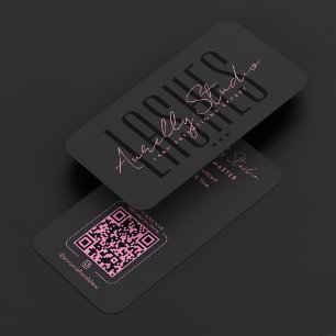 Tarjeta De Visita Estudio de Tecnología de Pestañas Minimal Rosa Neg