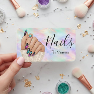 Tarjeta De Visita Estudio de Uñas Artista Manicurista Chic Ópalo Iri