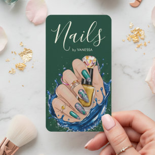 Tarjeta De Visita Estudio de Uñas de Lujo Manicurista Artista Verde