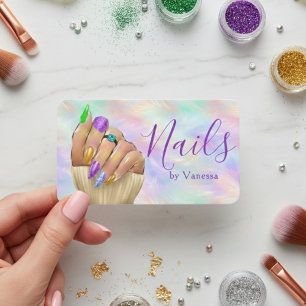 Tarjeta De Visita Estudio de uñas de ópalo iridiscente chic artista