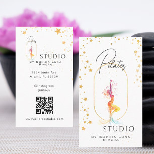 Tarjeta De Visita Estudio de Yoga de Bienestar Código QR Estrellas d