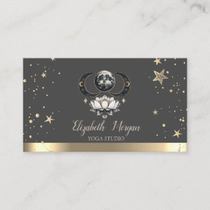 Tarjeta De Visita Estudio de Yoga Lotus Gray Moon Gold Stars