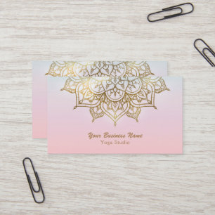 Tarjeta De Visita Estudio de Yoga Moderno Chic Mandala Dorado Rosa M