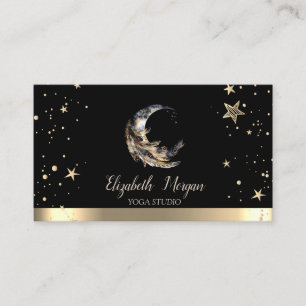 Tarjeta De Visita Estudio de Yoga Negro Pluma de Luna Estrellas Dora