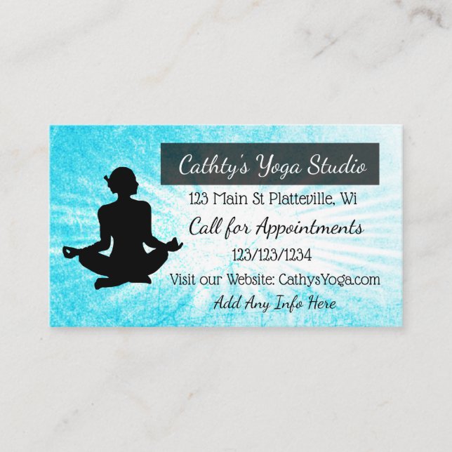 Tarjeta De Visita Estudio de Yoga Zen Tema azul y negro (Anverso)
