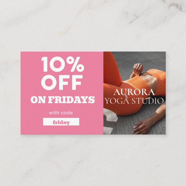 Tarjeta De Visita Estudio especial de yoga del código de descuento d (Anverso)