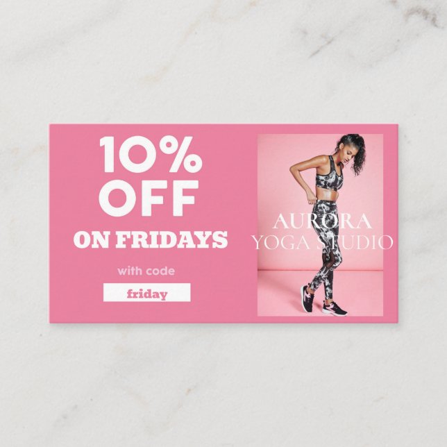 Tarjeta De Visita Estudio especial de yoga del código de descuento d (Anverso)