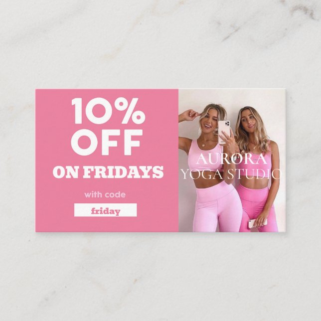 Tarjeta De Visita Estudio especial de yoga del código de descuento d (Anverso)