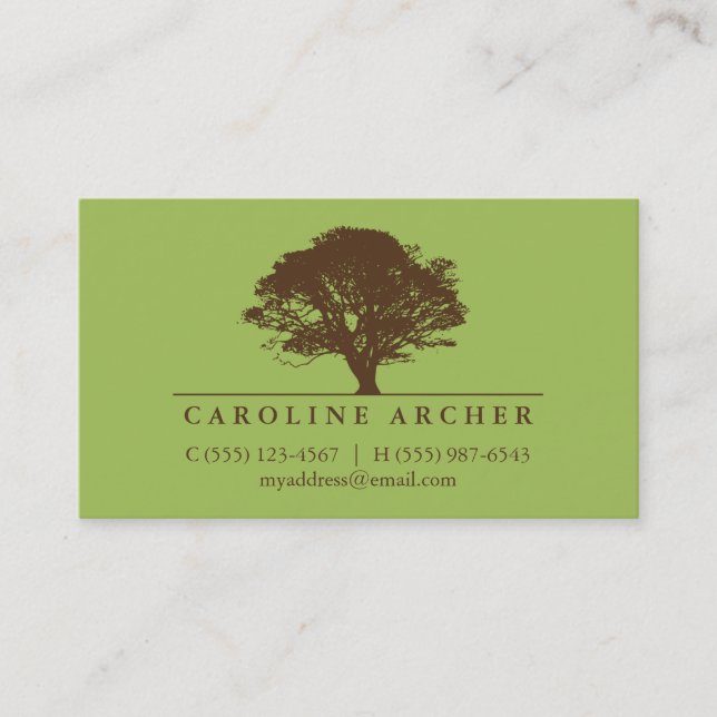 Tarjeta De Visita Eterno árbol de roble verde estilo elegante natura (Anverso)