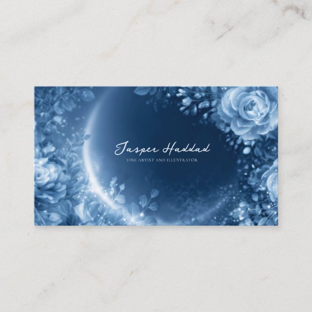 Tarjeta De Visita Ethereal Blue Rose Floral Glowing Cosmic Night (Anverso)