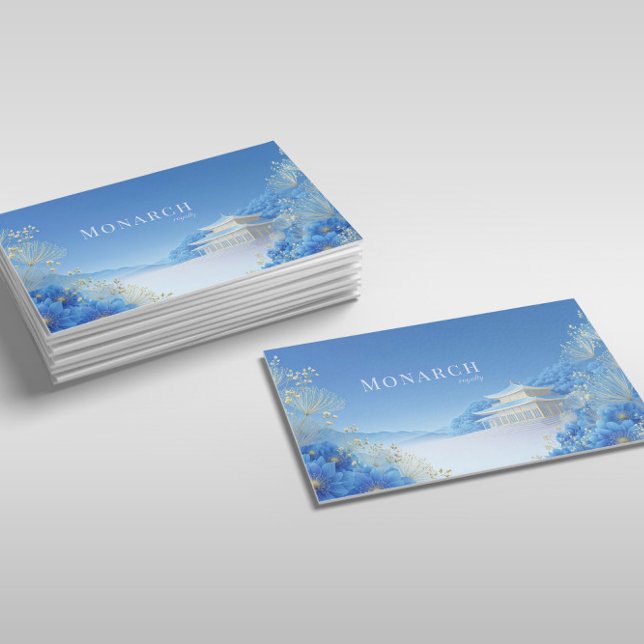 Tarjeta De Visita Ethereal Chinoiserie Blue Floral Pagoda Landscape (Subido por el creador)