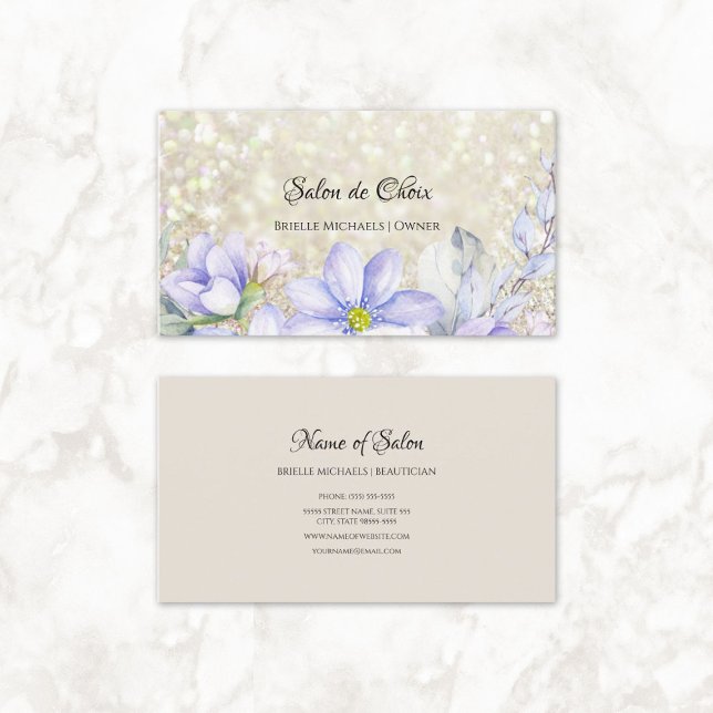 Tarjeta De Visita Ethereal Lavender Floral Luxury Purpurina Salon (Ethereal Lavender Floral Luxury Glitter Salon Business Cards)
