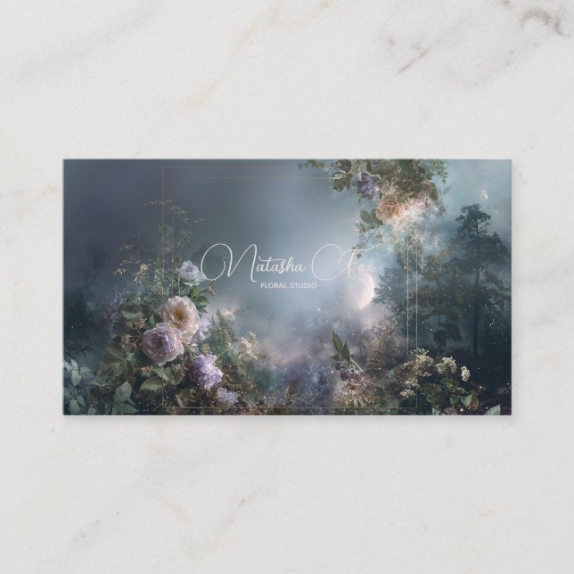 Tarjeta De Visita Ethereal Misty Forest Rose Floral Gold Frame (Anverso)