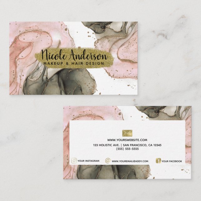 Tarjeta De Visita Ethereal Moody Pink Black Gold Inky Fantasy Glam (Anverso / Reverso)