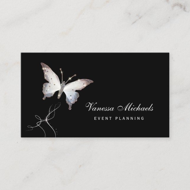Tarjeta De Visita Ethereal Sparkle Butterfly Elegant Event Planner (Anverso)