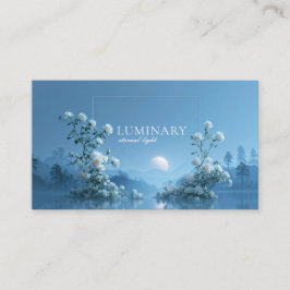 Tarjeta De Visita Ethereal White Rose Floral and Blue Moon Lake