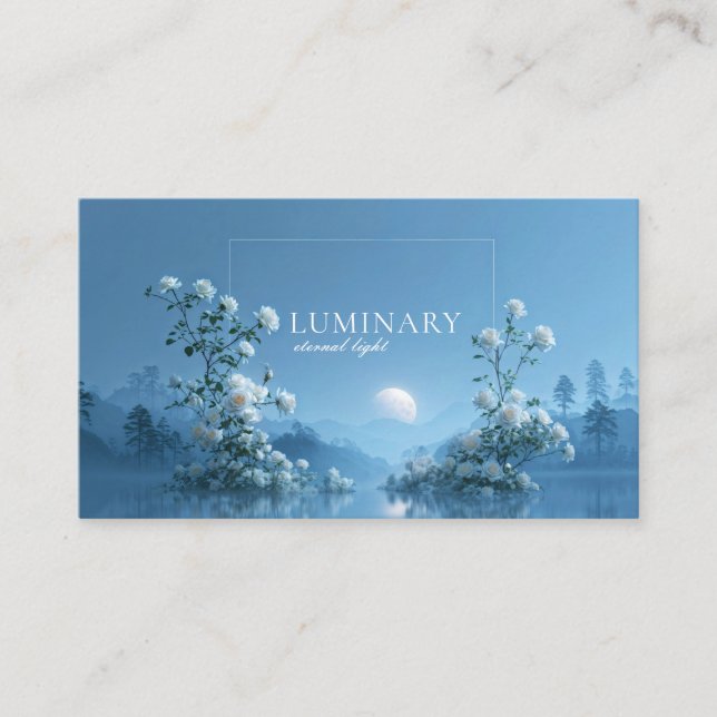 Tarjeta De Visita Ethereal White Rose Floral and Blue Moon Lake (Anverso)