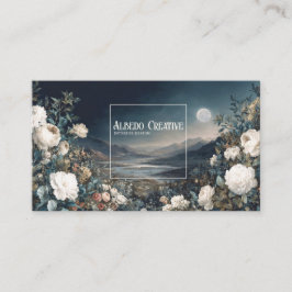 Tarjeta De Visita Ethereal White Rose Floral and Full Moon Night