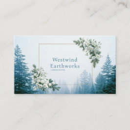 Tarjeta De Visita Ethereal White Rose Pine Forest Winter Gold Frame