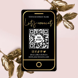 Tarjeta De Visita Etiquetarnos Social Media Black & Gold QR Business