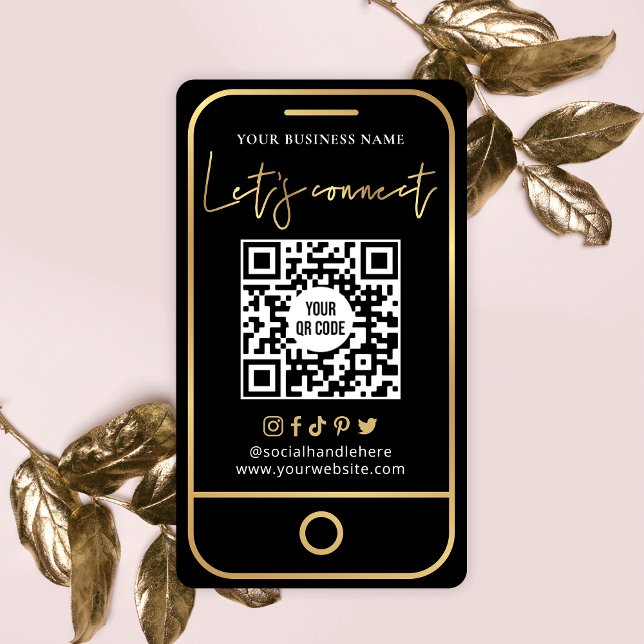 Tarjeta De Visita Etiquetarnos Social Media Black & Gold QR Business (Subido por el creador)