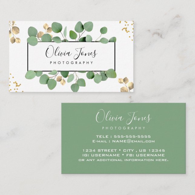Tarjeta De Visita Eucalipto boho profesional de la acuarela rusa (Anverso / Reverso)