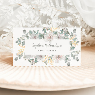 Tarjeta De Visita Eucalipto verde sabio y flores de magnolia