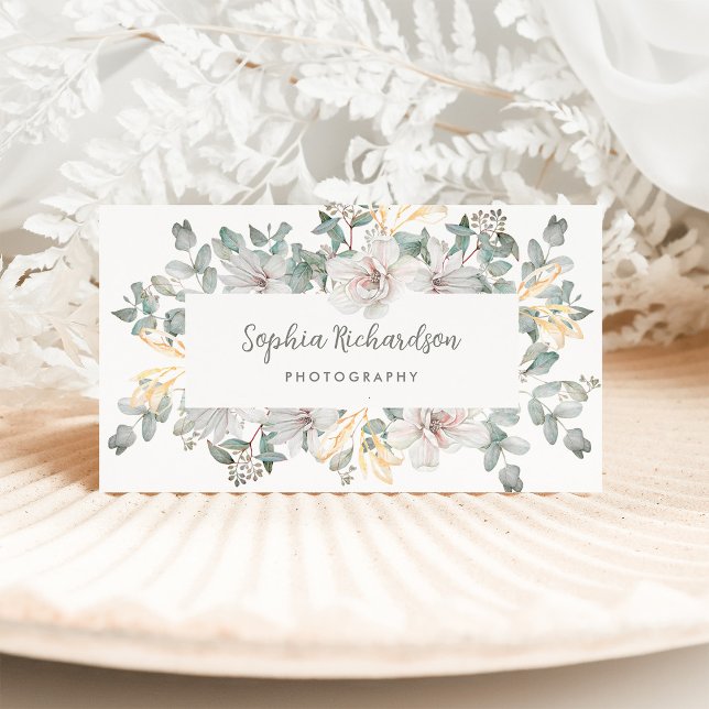 Tarjeta De Visita Eucalipto verde sabio y flores de magnolia (Subido por el creador)