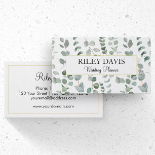 Tarjeta De Visita Eucalipto Verde y Floral Blanco