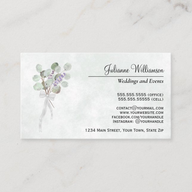 Tarjeta De Visita Eucalipto y Lavanda Simple Elegante (Anverso)