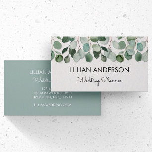 Tarjeta De Visita Eucalyptus de color acuático moderno deja flores