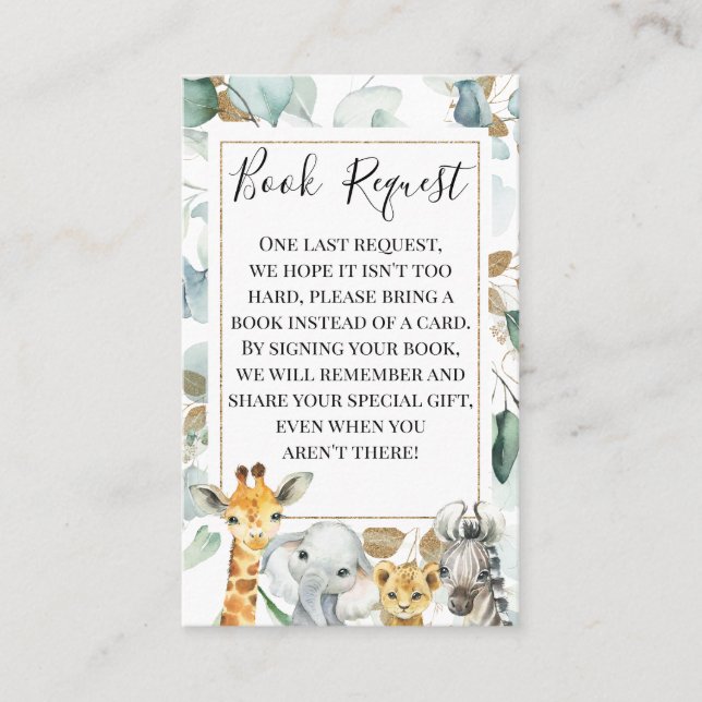 Tarjeta De Visita Eucalyptus Gold Safari Animales Solicitud de libro (Anverso)