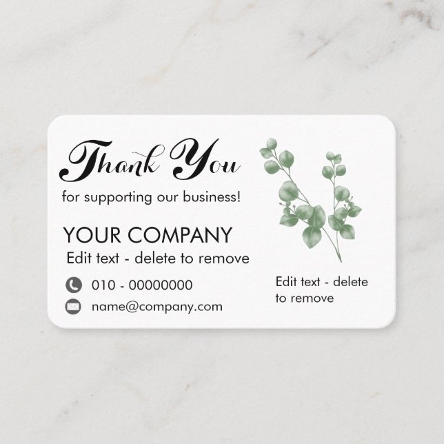 Tarjeta De Visita Eucalyptus Gracias Por Apoyar Nuestro (Anverso)