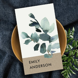 TARJETA DE VISITA EUCALYPTUS GREEN KRAFT FOLIAGE BRANCH WATERCOLOR