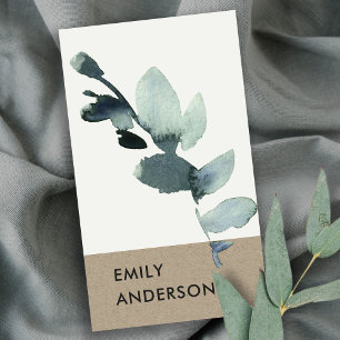 TARJETA DE VISITA EUCALYPTUS GREEN KRAFT FOLIAGE BRANCH WATERCOLOR
