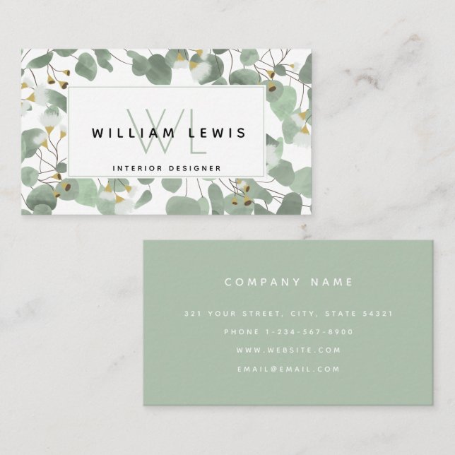 Tarjeta De Visita Eucalyptus Greenerenery Flores de Goma de Dólar Pl (Anverso / Reverso)