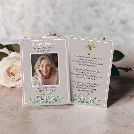 Tarjeta De Visita Eucalyptus Leaves Memorial Photo Taupe Prayer Card
