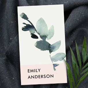 TARJETA DE VISITA EUCALYPTUS RUBOR PINK FOLIAGE BRANCH WATERCOLOR