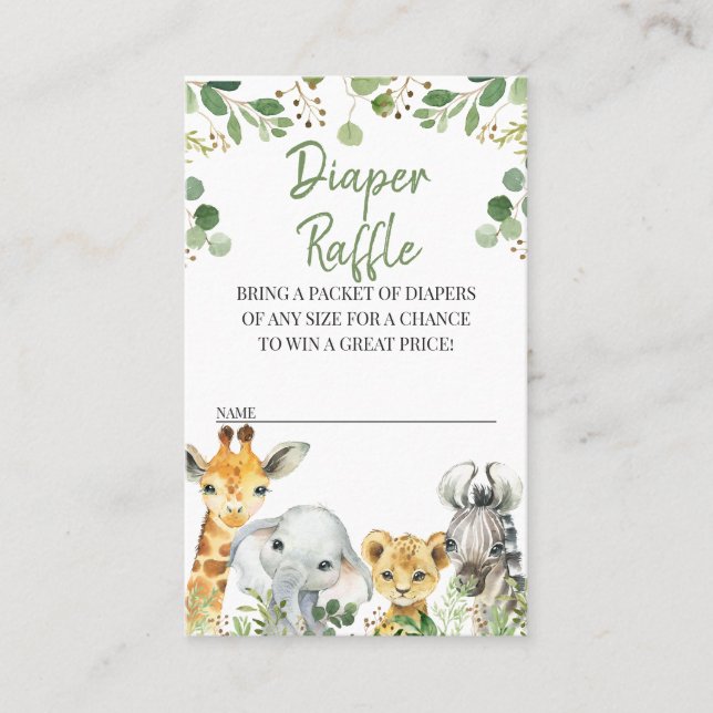 Tarjeta De Visita Eucalyptus Safari Baby Shower Diaper Raffle Insert (Anverso)