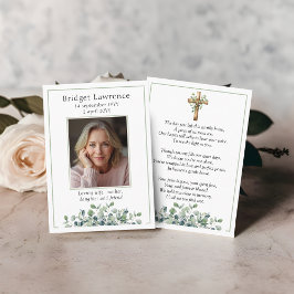 Tarjeta De Visita Eucalyptus Sage Green Memorial Photo Prayer Card
