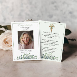 Tarjeta De Visita Eucalyptus Sage Green Memorial Photo Prayer Card