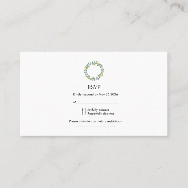Tarjeta De Visita Eucalyptus Wreath Wedding RSVP  (Anverso)