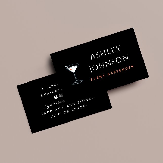 Tarjeta De Visita Event Bartender Server Simple Minimal Social Media (Subido por el creador)